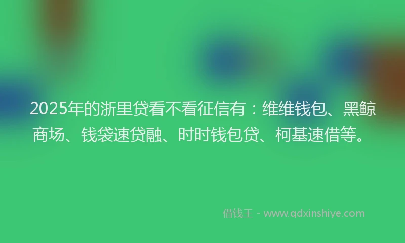 2025年的浙里贷看不看征信有：维维钱包、黑鲸商场、钱袋速贷融、时时钱包贷、柯基速借等。