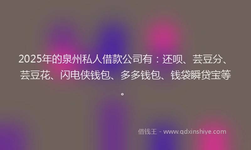 2025年的泉州私人借款公司有：还呗、芸豆分、芸豆花、闪电侠钱包、多多钱包、钱袋瞬贷宝等。