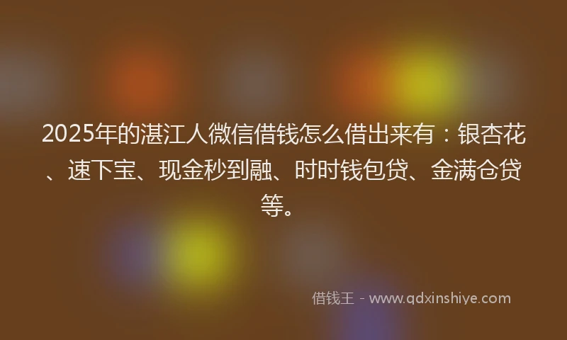 2025年的湛江人微信借钱怎么借出来有：银杏花、速下宝、现金秒到融、时时钱包贷、金满仓贷等。