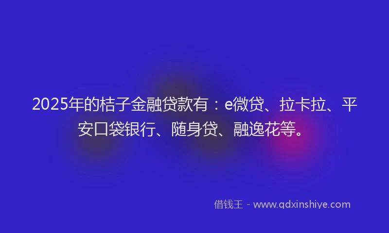 2025年的桔子金融贷款有:e微贷、拉卡拉、平安口袋银行、随身贷、融逸花等。