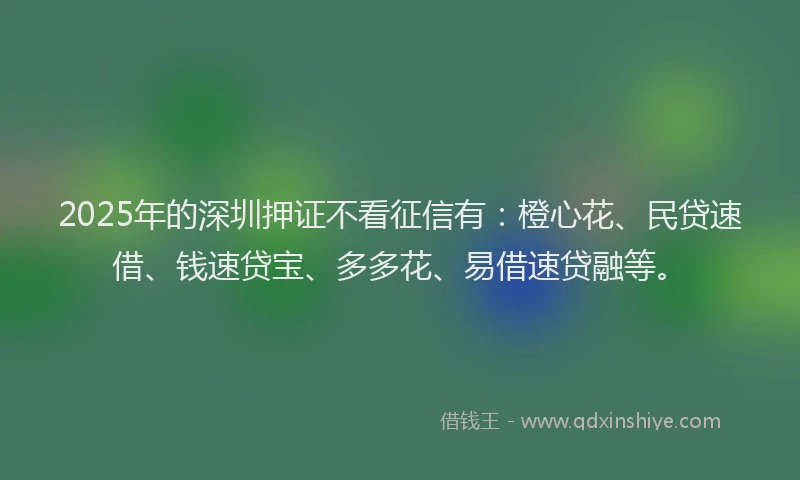 2025年的深圳押证不看征信有：橙心花、民贷速借、钱速贷宝、多多花、易借速贷融等。