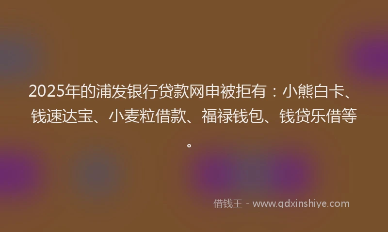 2025年的浦发银行贷款网申被拒有：小熊白卡、钱速达宝、小麦粒借款、福禄钱包、钱贷乐借等。