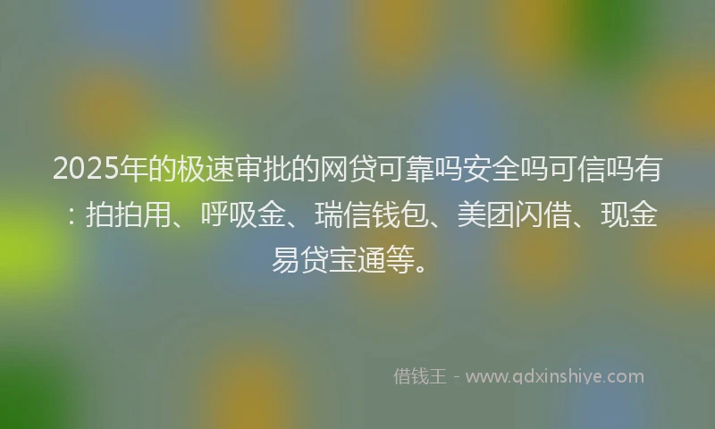 2025年的极速审批的网贷可靠吗安全吗可信吗有：拍拍用、呼吸金、瑞信钱包、美团闪借、现金易贷宝通等。