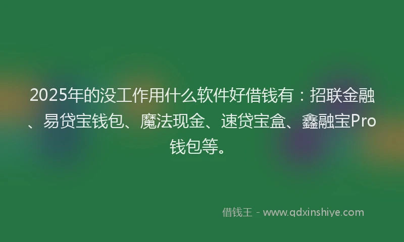 2025年的没工作用什么软件好借钱有：招联金融、易贷宝钱包、魔法现金、速贷宝盒、鑫融宝Pro钱包等。