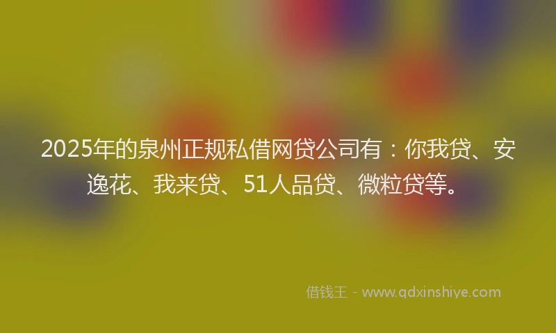 2025年的泉州正规私借网贷公司有：你我贷、安逸花、我来贷、51人品贷、微粒贷等。