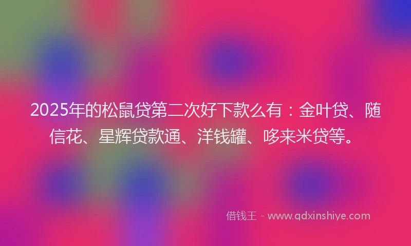 2025年的松鼠贷第二次好下款么有：金叶贷、随信花、星辉贷款通、洋钱罐、哆来米贷等。