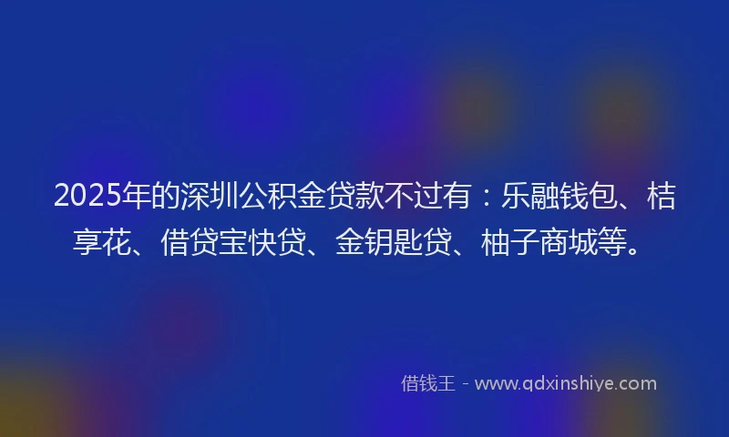 2025年的深圳公积金贷款不过有：乐融钱包、桔享花、借贷宝快贷、金钥匙贷、柚子商城等。