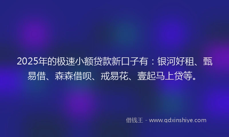 2025年的极速小额贷款新口子有：银河好租、甄易借、森森借呗、戒易花、壹起马上贷等。