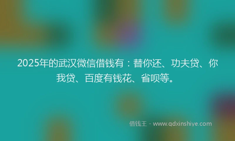 2025年的武汉微信借钱有：替你还、功夫贷、你我贷、百度有钱花、省呗等。