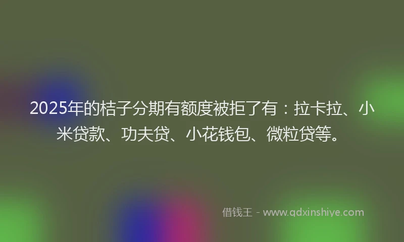 2025年的桔子分期有额度被拒了有：拉卡拉、小米贷款、功夫贷、小花钱包、微粒贷等。