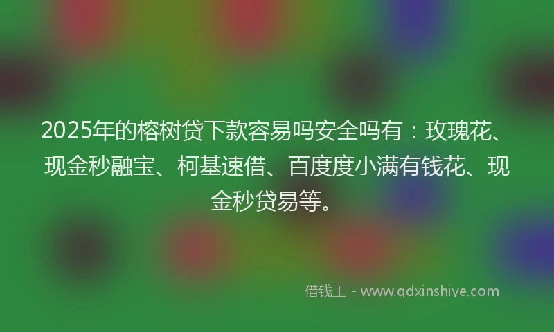 2025年的榕树贷下款容易吗安全吗有:玫瑰花、现金秒融宝、柯基速借、百度度小满有钱花、现金秒贷易等。