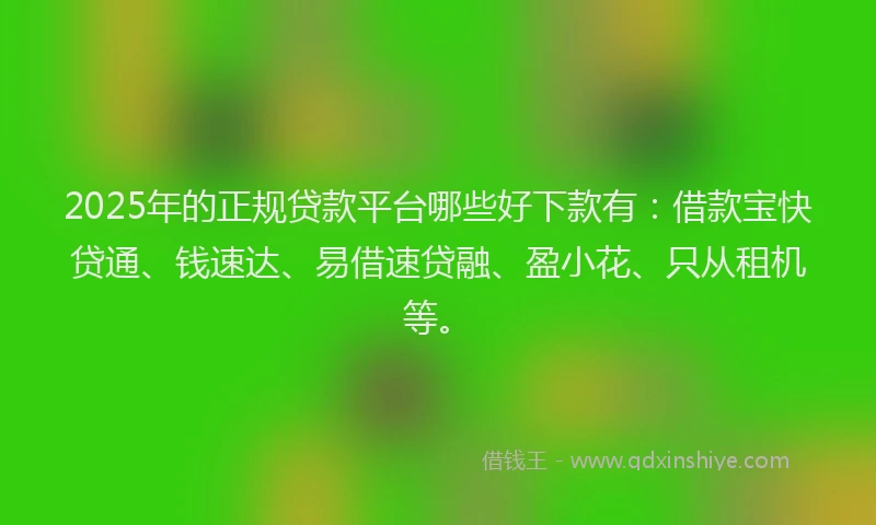 2025年的正规贷款平台哪些好下款有：借款宝快贷通、钱速达、易借速贷融、盈小花、只从租机等。