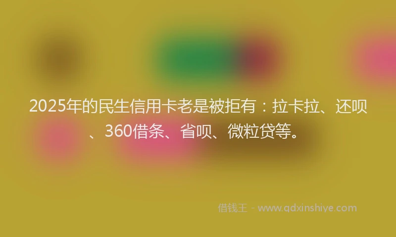 2025年的民生信用卡老是被拒有：拉卡拉、还呗、360借条、省呗、微粒贷等。