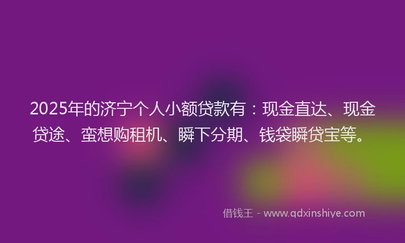 2025年的济宁个人小额贷款有：现金直达、现金贷途、蛮想购租机、瞬下分期、钱袋瞬贷宝等。
