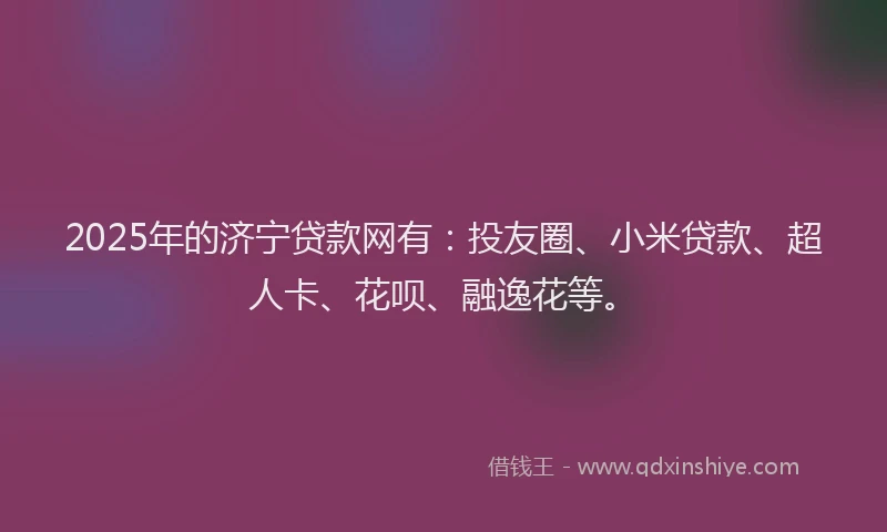 2025年的济宁贷款网有：投友圈、小米贷款、超人卡、花呗、融逸花等。