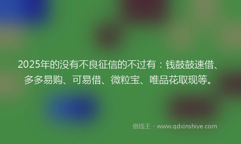2025年的没有不良征信的不过有：钱鼓鼓速借、多多易购、可易借、微粒宝、唯品花取现等。