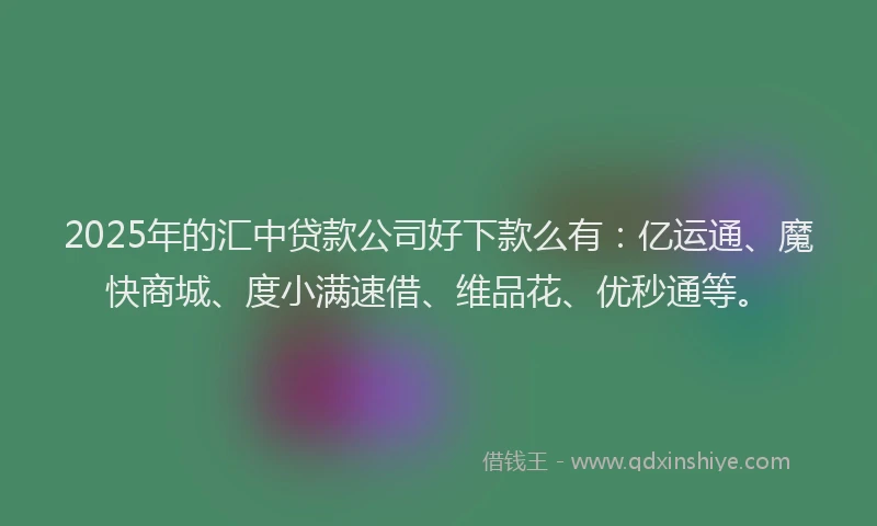 2025年的汇中贷款公司好下款么有：亿运通、魔快商城、度小满速借、维品花、优秒通等。