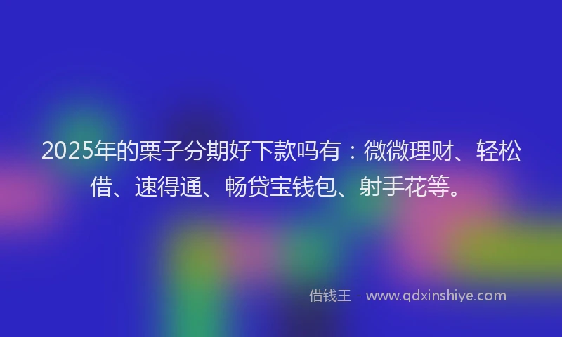 2025年的栗子分期好下款吗有：微微理财、轻松借、速得通、畅贷宝钱包、射手花等。