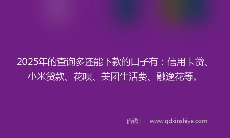 2025年的查询多还能下款的口子有：信用卡贷、小米贷款、花呗、美团生活费、融逸花等。