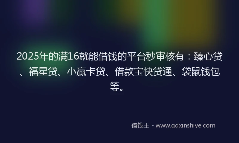 2025年的满16就能借钱的平台秒审核有：臻心贷、福星贷、小赢卡贷、借款宝快贷通、袋鼠钱包等。