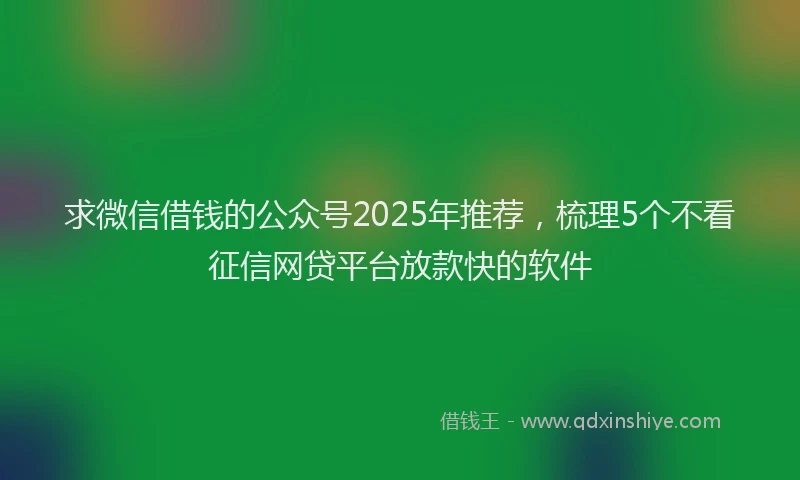求微信借钱的公众号2025年推荐，梳理5个不看征信网贷平台放款快的软件