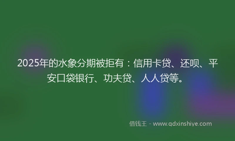 2025年的水象分期被拒有：信用卡贷、还呗、平安口袋银行、功夫贷、人人贷等。