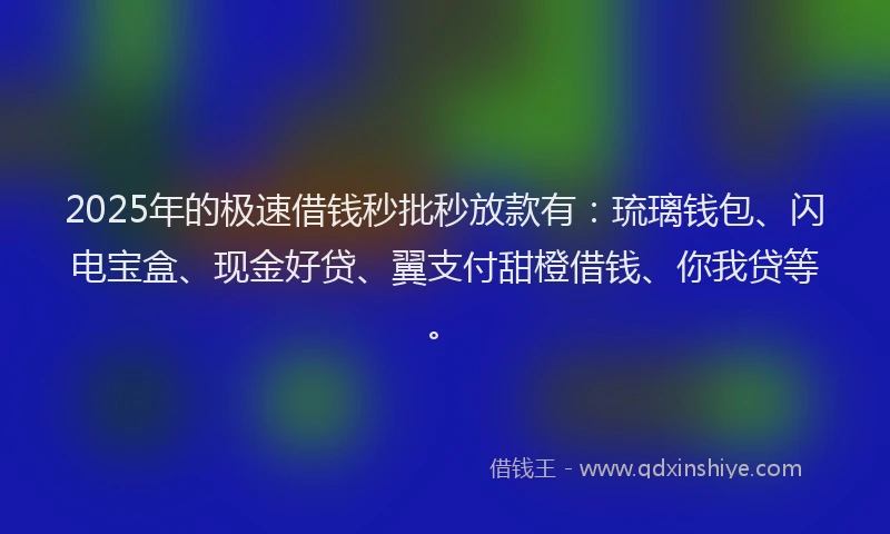 2025年的极速借钱秒批秒放款有：琉璃钱包、闪电宝盒、现金好贷、翼支付甜橙借钱、你我贷等。