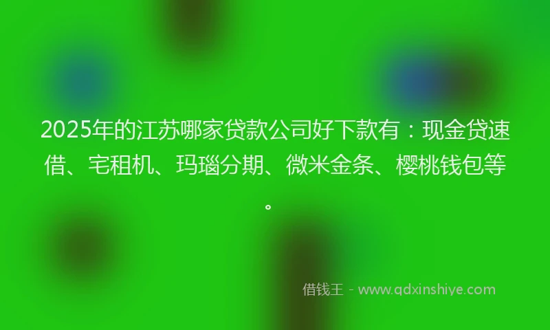 2025年的江苏哪家贷款公司好下款有：现金贷速借、宅租机、玛瑙分期、微米金条、樱桃钱包等。