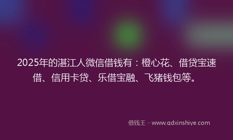 2025年的湛江人微信借钱有：橙心花、借贷宝速借、信用卡贷、乐借宝融、飞猪钱包等。