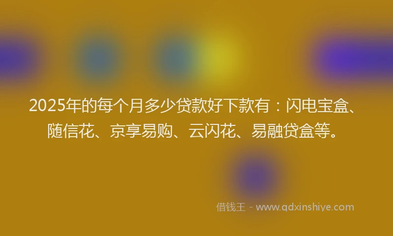 2025年的每个月多少贷款好下款有：闪电宝盒、随信花、京享易购、云闪花、易融贷盒等。