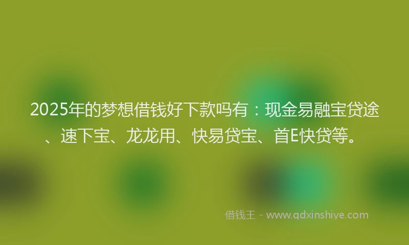 2025年的梦想借钱好下款吗有：现金易融宝贷途、速下宝、龙龙用、快易贷宝、首E快贷等。