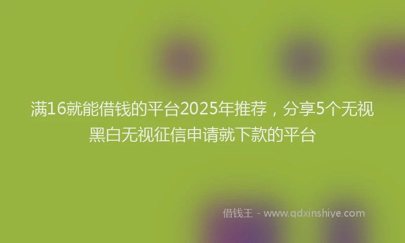 满16就能借钱的平台2025年推荐，分享5个无视黑白无视征信申请就下款的平台