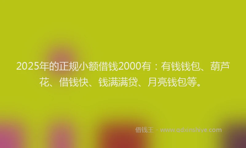 2025年的正规小额借钱2000有：有钱钱包、葫芦花、借钱快、钱满满贷、月亮钱包等。