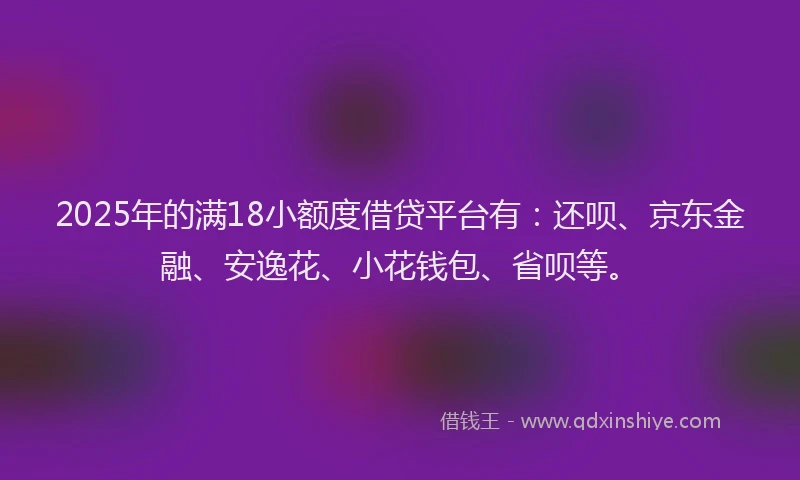2025年的满18小额度借贷平台有：还呗、京东金融、安逸花、小花钱包、省呗等。