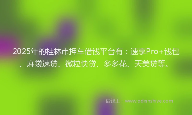 2025年的桂林市押车借钱平台有：速享Pro+钱包、麻袋速贷、微粒快贷、多多花、天美贷等。