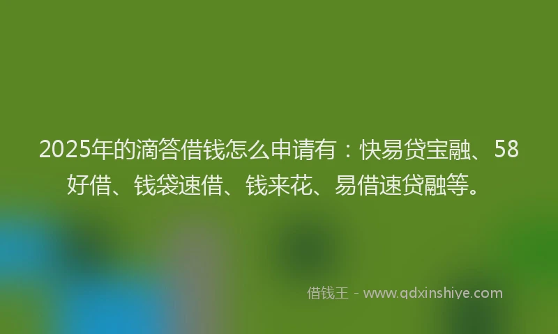 2025年的滴答借钱怎么申请有：快易贷宝融、58好借、钱袋速借、钱来花、易借速贷融等。