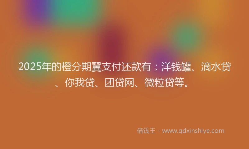 2025年的橙分期翼支付还款有：洋钱罐、滴水贷、你我贷、团贷网、微粒贷等。