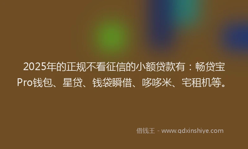 2025年的正规不看征信的小额贷款有：畅贷宝Pro钱包、星贷、钱袋瞬借、哆哆米、宅租机等。