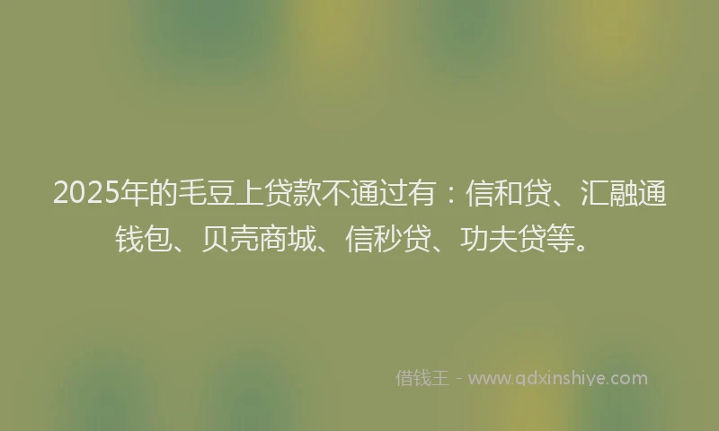 2025年的毛豆上贷款不通过有：信和贷、汇融通钱包、贝壳商城、信秒贷、功夫贷等。