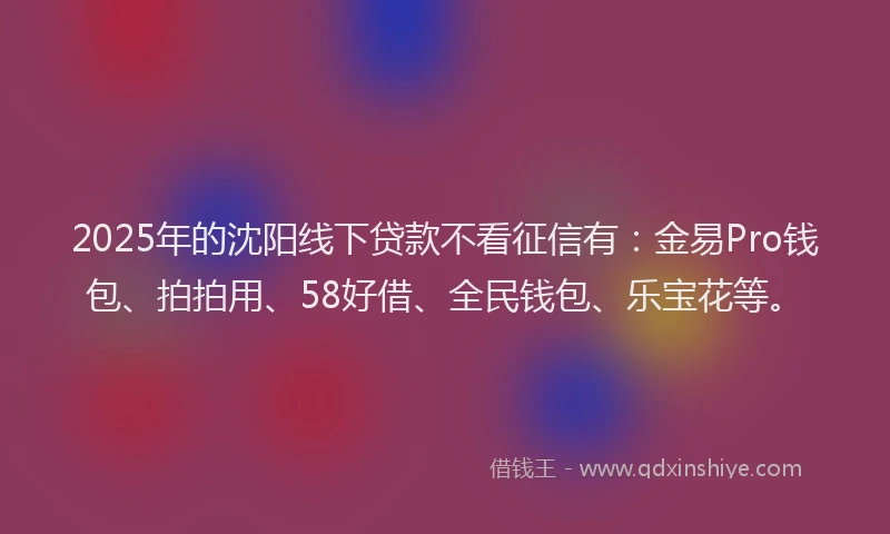 2025年的沈阳线下贷款不看征信有：金易Pro钱包、拍拍用、58好借、全民钱包、乐宝花等。