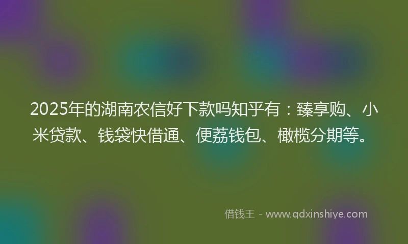 2025年的湖南农信好下款吗知乎有：臻享购、小米贷款、钱袋快借通、便荔钱包、橄榄分期等。