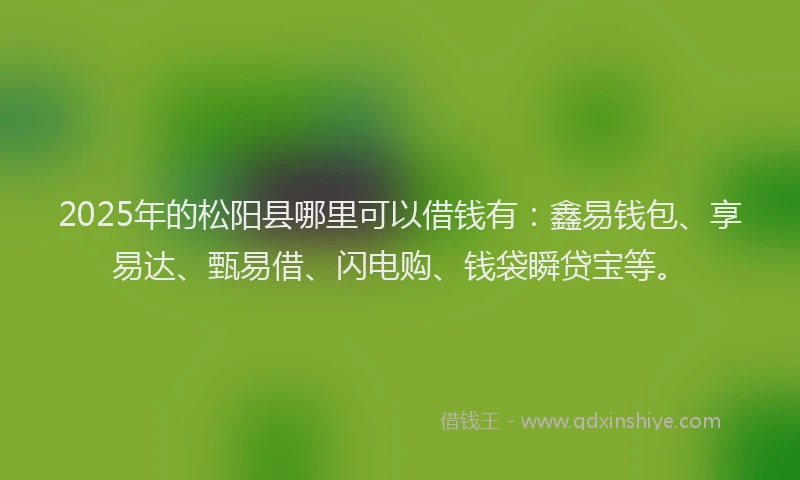 2025年的松阳县哪里可以借钱有：鑫易钱包、享易达、甄易借、闪电购、钱袋瞬贷宝等。