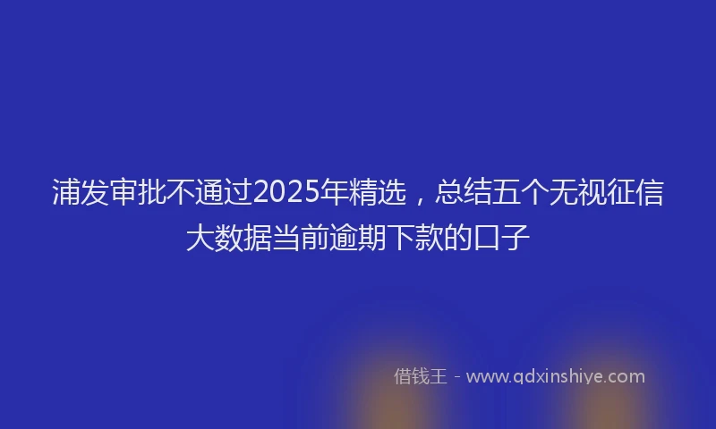 浦发审批不通过2025年精选，总结五个无视征信大数据当前逾期下款的口子