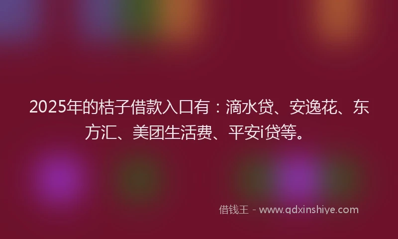 2025年的桔子借款入口有：滴水贷、安逸花、东方汇、美团生活费、平安i贷等。