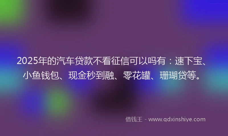 2025年的汽车贷款不看征信可以吗有：速下宝、小鱼钱包、现金秒到融、零花罐、珊瑚贷等。