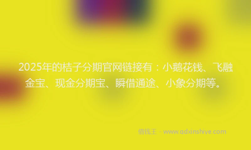 2025年的桔子分期官网链接有：小鹅花钱、飞融金宝、现金分期宝、瞬借通途、小象分期等。