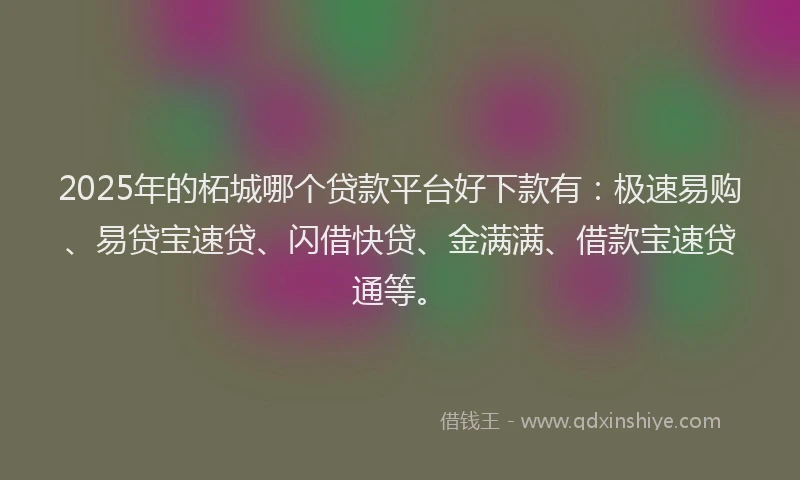 2025年的柘城哪个贷款平台好下款有：极速易购、易贷宝速贷、闪借快贷、金满满、借款宝速贷通等。