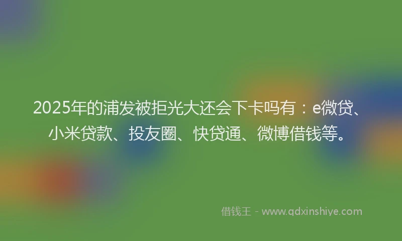 2025年的浦发被拒光大还会下卡吗有:e微贷、小米贷款、投友圈、快贷通、微博借钱等。