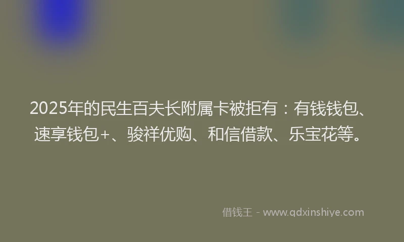 2025年的民生百夫长附属卡被拒有：有钱钱包、速享钱包+、骏祥优购、和信借款、乐宝花等。