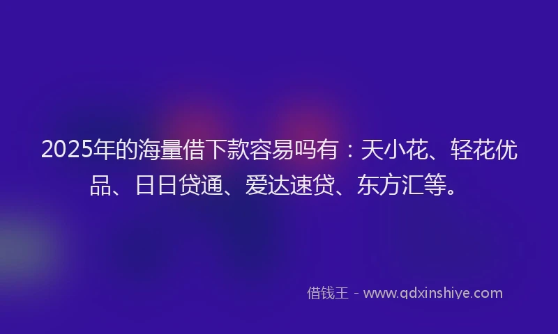 2025年的海量借下款容易吗有：天小花、轻花优品、日日贷通、爱达速贷、东方汇等。